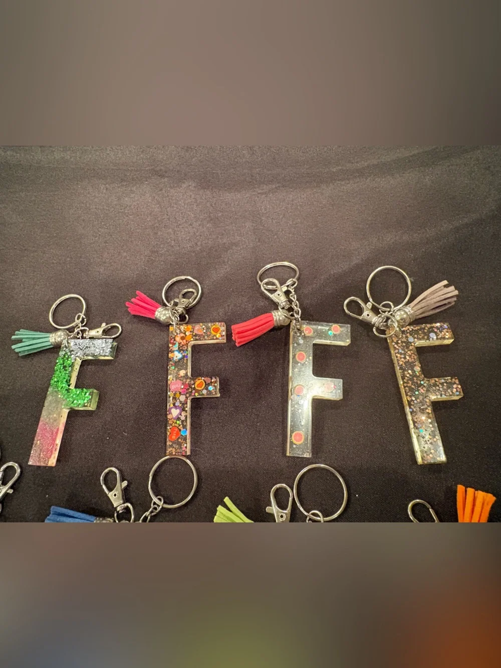 Letter F Glitter Resin Keychain with Tassel